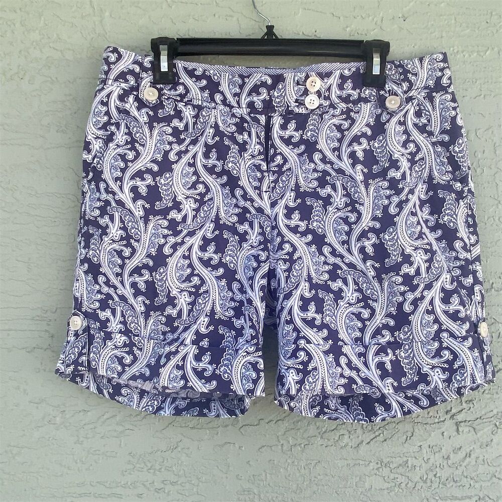Tommy Hilfiger Women's Paisley Chino Shorts Blue Size 10 Summer